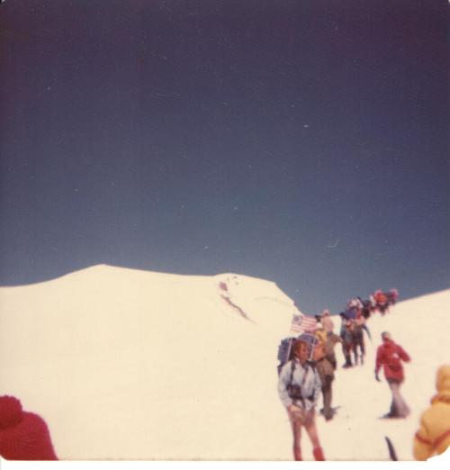The Yakima Chamber of Commerce 1976 Bicentennial Climb brought hundreds of hikers to the top of Mount Adams.